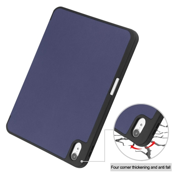 iPad 10.9 (2022) Tablet-etui i vegansk læder Tri-fold Stand Auto Wake / Sleep Beskyttelsescover med penneplads - Blå Blue