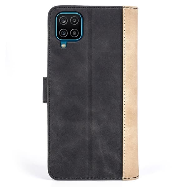 To Farvet Læder Flip Case til Samsung Galaxy A12 5G - Sort Black