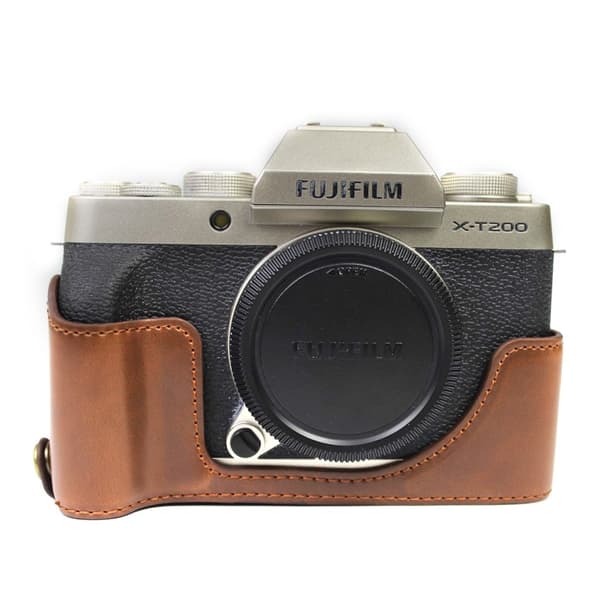Fujifilm X-T200 halvfodral i slitstarkt läder - Kaffe Brun