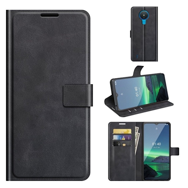 Wallet-style Læder Etui til Nokia 1.4 - Sort Black