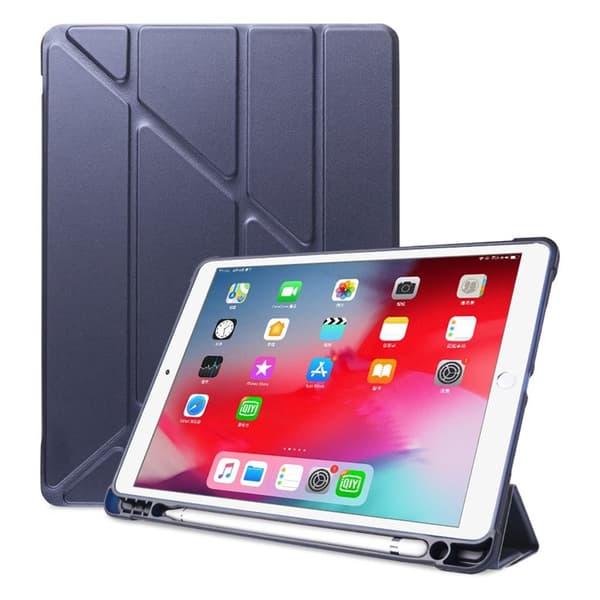 iPad 10.2 (2019) origami læder flip etui - Mørkeblå Blue
