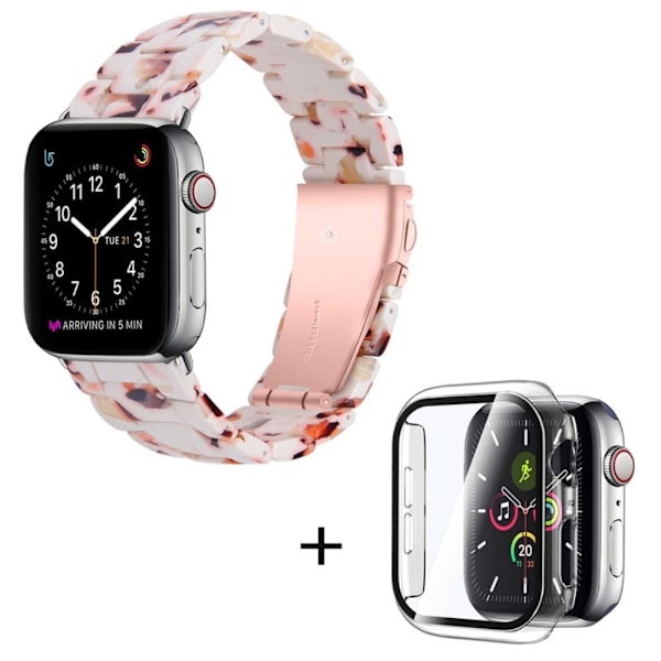 Apple Watch SE 2022 (40 mm) urrem med 3 perler i resin med klart cover - Nougat-Mønster White