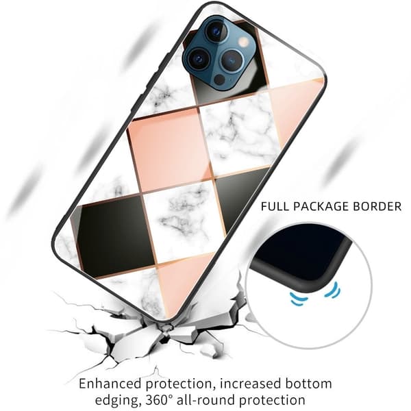 Fantasy Marble iPhone 15 Plus Suojakuori - Musta / Rose / Valkoinen Diamond Shape Pink