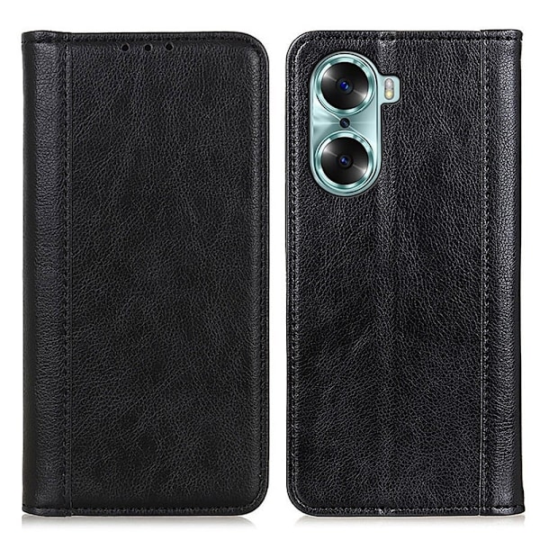 Honor 60 ægte læderetui med magnetisk lukning - Sort Black