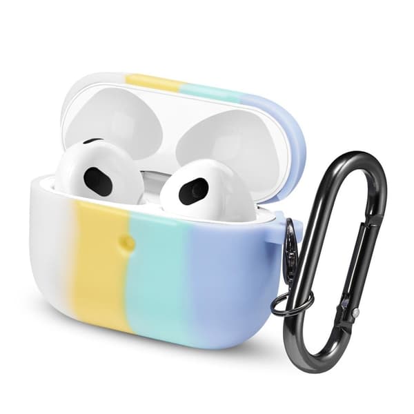AirPods 3 regnbuefarget silikonetui med karabinkrok - Hvit / Blå Multicolor