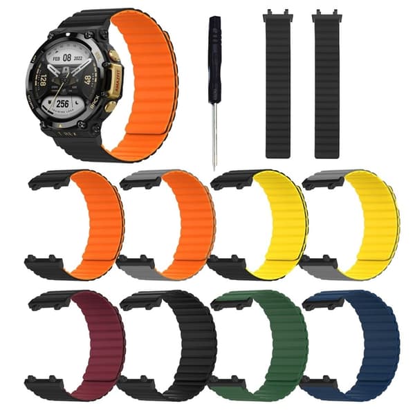 Amazfit T-Rex 2 tofarvet silikone urrem - Sort / Gul Yellow