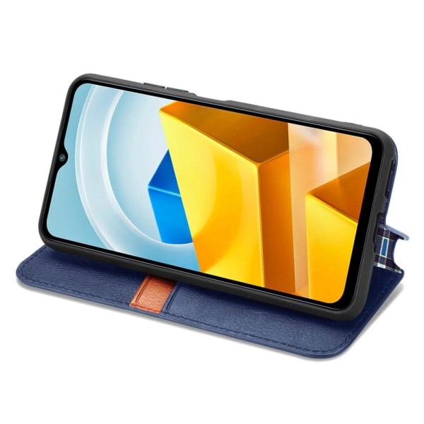 Læder Etui med A Stilfuldt Rhombus Tryk til Xiaomi Poco M5 - Blå Blue
