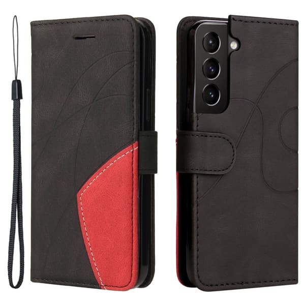Teksturert læretui med stropp for Samsung Galaxy S22 - Svart Black