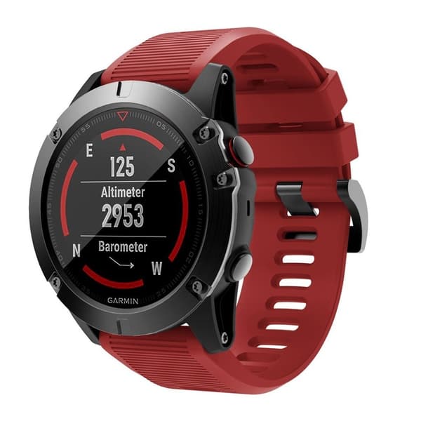 Garmin Fenix 5X silikonearmbånd med striber - Rød Red