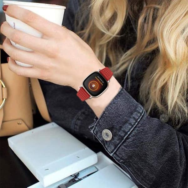 Fitbit Sense / Versa 3 thread ægte læder rem - rød Red