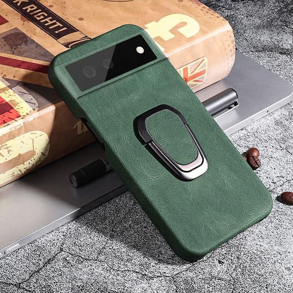 Stötsäkert läderfodral med oval kickstand för Google Pixel 6 - Grön Grön