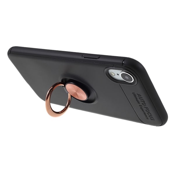 IPhone 9 mobilskal silikon metall fingerring utfällbart ben - Svart och rosenguld multifärg