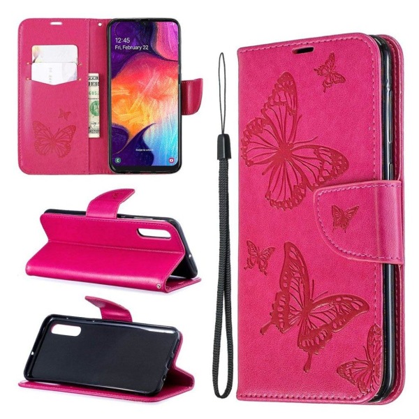 Butterfly läder Samsung Galaxy A50 fodral - Rosa Rosa