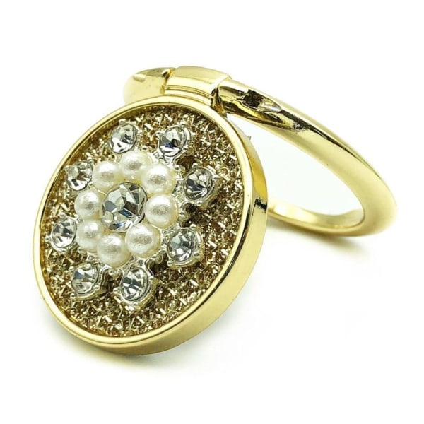 Universal fashionable rhinestone faux pearl décor phone ring sta Gold