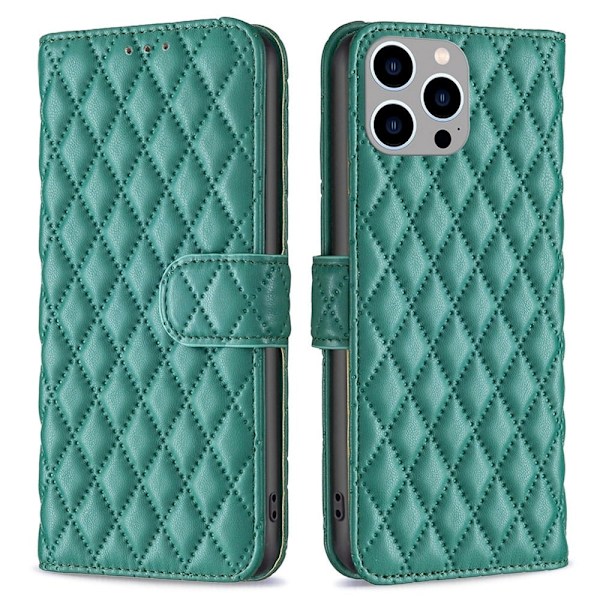 Rhombus mat iPhone 14 Pro Max flip etui - Grøn Green