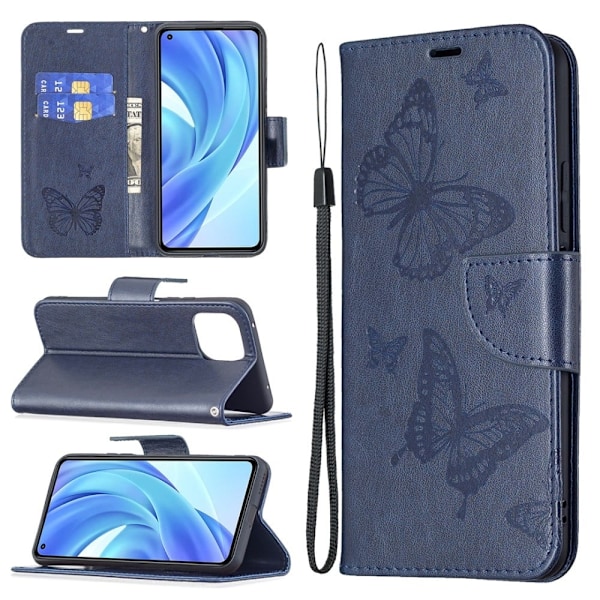 Butterfly läder Xiaomi 11 Lite 5G NE / Xiaomi Mi 11 Lite 5G / Xiaomi Mi 11 Lite fodral - Blå Blå
