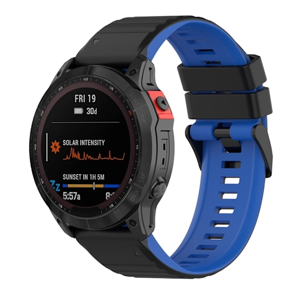 Garmin Fenix 7 tofarvet silikone-urrem - Sort / Blå Black