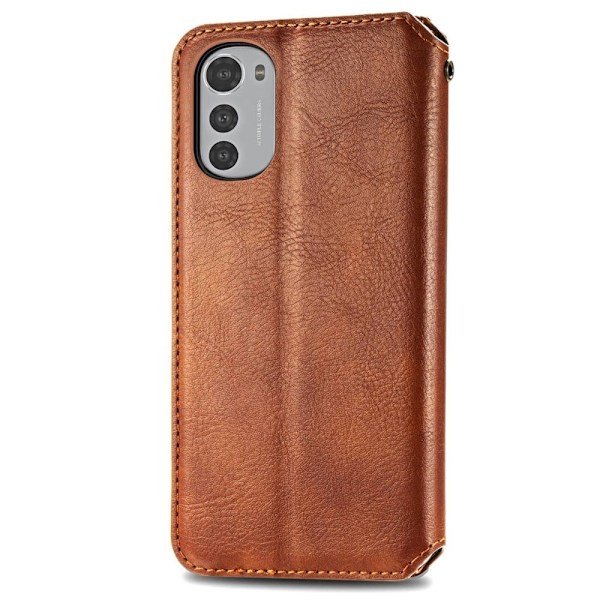 Læder Etui med A Stilfuldt Rhombus Tryk til Motorola Moto E32s / E32 / G22 - Brun Brown