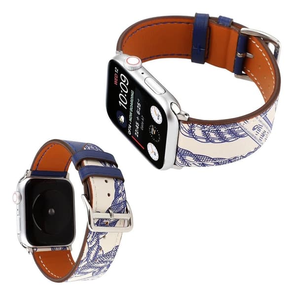 Apple Watch Series 5 44mm mönstrat klockarmband i äkta läder - Blå Blå