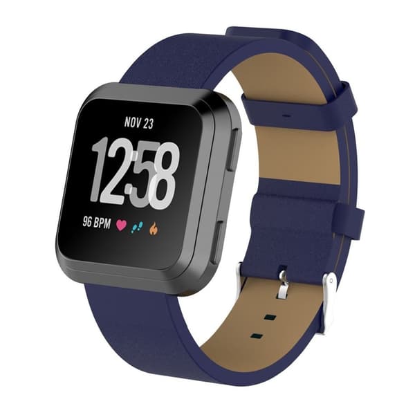 Fitbit Versa erstatnings urrem beklædt med koskind - Brun Blue
