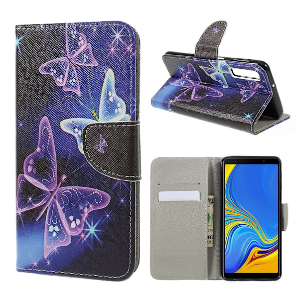 Samsung Galaxy A7 (2018) flipfodral i läder med korsstruktur - Fjärilar multifärg