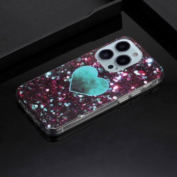 Marble iPhone 13 Pro Suojakotelo - Vihreä Heart Multicolor