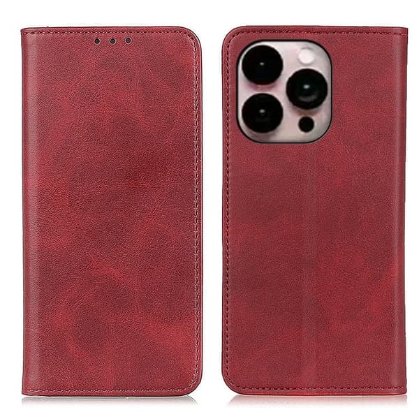 iPhone 14 Pro Max lompakkokotelo, aitoa nahkaa - Punainen Red