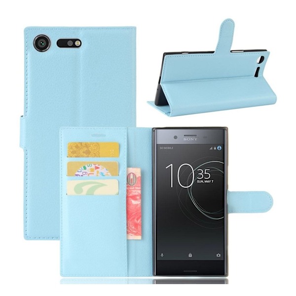Sony Xperia XZ Premium Læder etui i litchi skind - Babyblå Blue