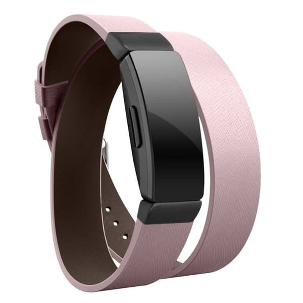 Fitbit Inspire / Inspire HR ægte læder urrem - Lyserød/Sort Spænde Pink