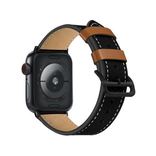 Apple Watch Series 5 44mm contrast genuine leather watch band - Svart