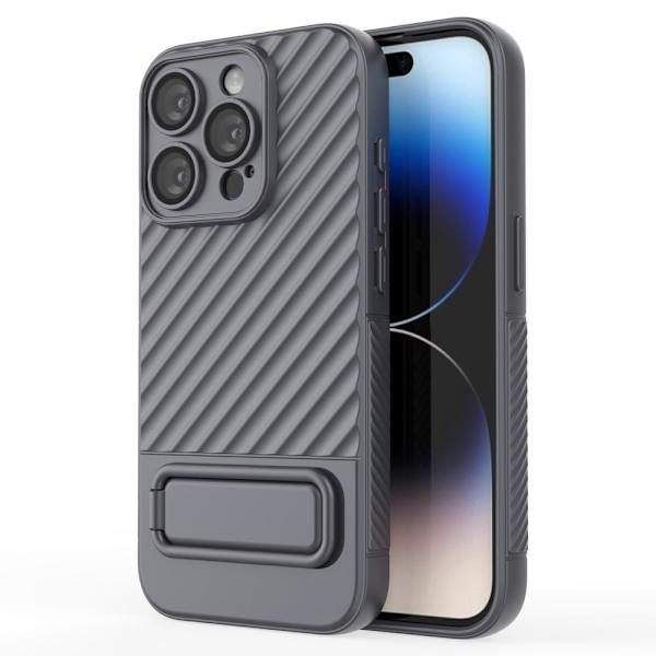 Skyddande reptåligt iPhone 15 Pro skal med stativ - Silver/Grå Silvergrå