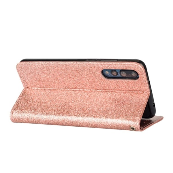 Huawei P20 Pro mobiletui i kunstlæder med glitter og kortholder - Rosa Guld Multicolor