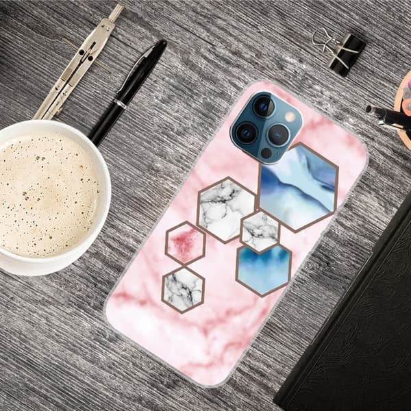 Marmormotiv iPhone 15 Pro Max skal - Hexagon Fragment Marmor Rosa
