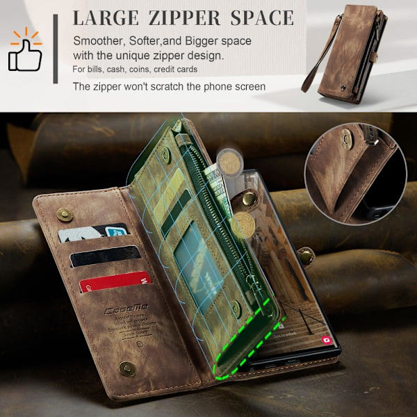 CaseMe Samsung Galaxy S23 Ultra Pung med Lynlås - Brun Brown