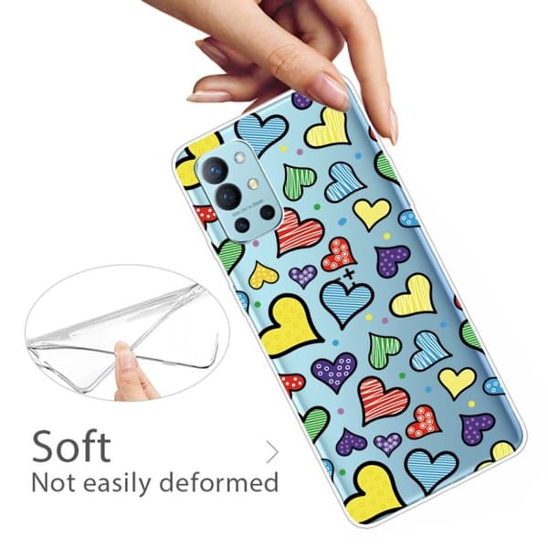 Deco OnePlus 9R Etui - Farverig hjerter Multicolor