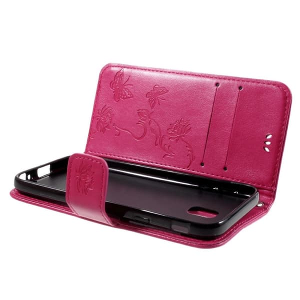 Samsung Galaxy J3 (2017)  Flot læder etui med sommerfugle - Rosa Pink