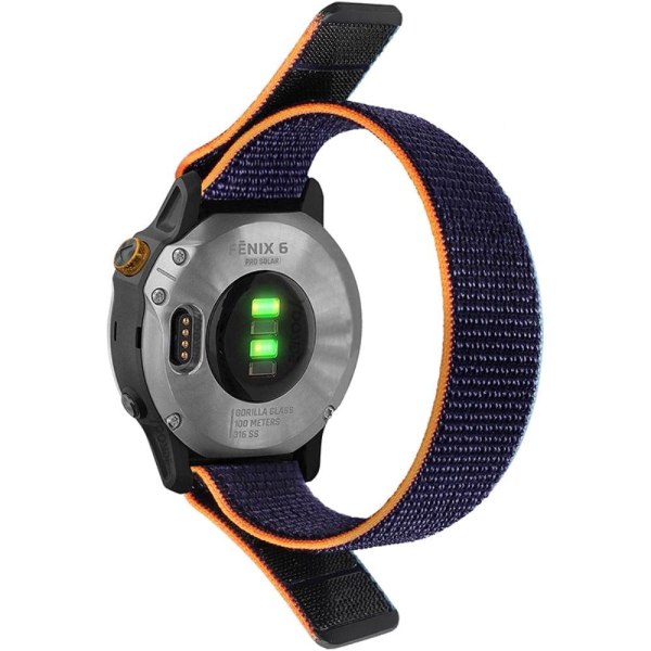Garmin Fenix 6X nylon loop fastener watch strap - Navy Blue Blue