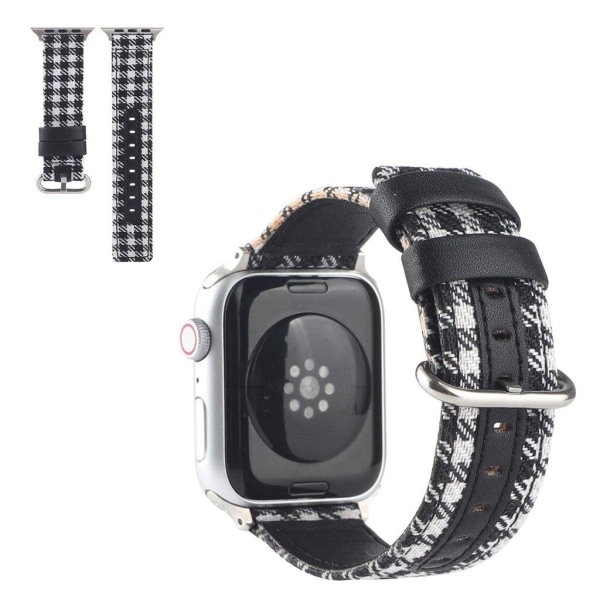 Apple Watch Series 6 / 5 44mm plaid nylon urrem - Sort / Hvid White