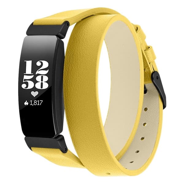 Fitbit Inspire / Inspire HR ægte læder urrem - Gul/Sort Spænde Yellow