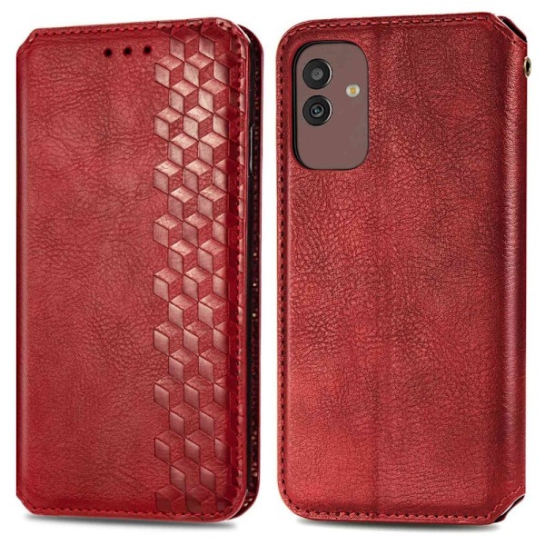 Læder Etui med A Stilfuldt Rhombus Tryk til Samsung Galaxy M13 5g - Rød Red