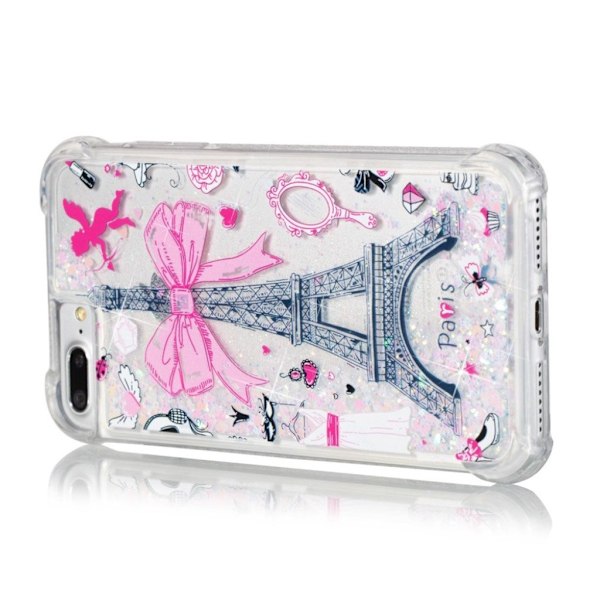 iPhone 7 Plus / 8 Plus stødsikkert etui med flydende glitterpulver - Eiffeltårnet Med Sløjfeknude Multicolor