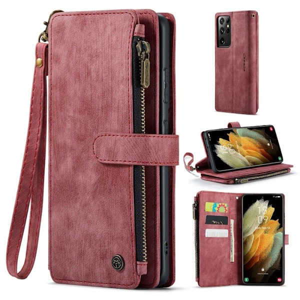 CaseMe Samsung Galaxy S21 Ultra 5G etui med lynlås og pung - Rød Red