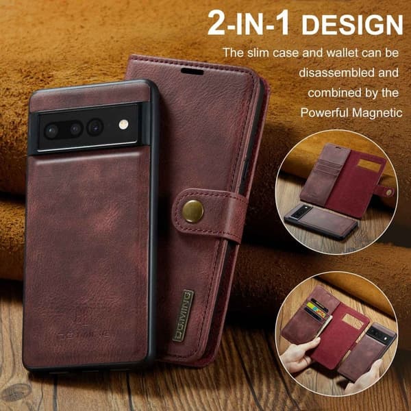 DG.Ming Google Pixel 7 Pro 2-in-1 Lommebok Etui - Rød Red