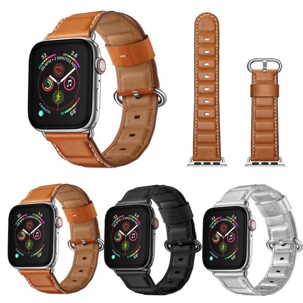 Apple Watch Series 5 44mm komfortabel ægte Læderbelagt Urrem - Sort Black