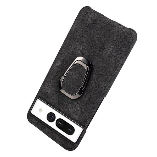 Stötsäkert läderfodral med oval kickstand för Google Pixel 7 Pro - Svart Svart