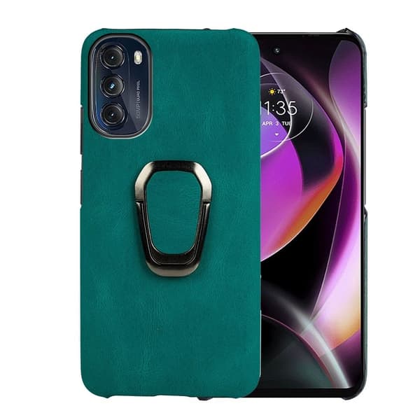 Stötsäkert läderfodral med oval kickstand för Motorola Moto G (2022) - Mörkgrön Grön
