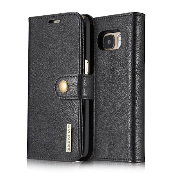 DG.MING Samsung Galaxy S7 G930 mobilfodral delat läder TPU material skyddande plånbok avtagbart - Svart Svart