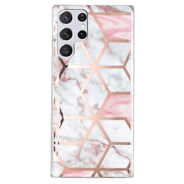 Deco Samsung Galaxy S23 Ultra Suojakotelo - Pinkki / Valkoinen Marble Pink