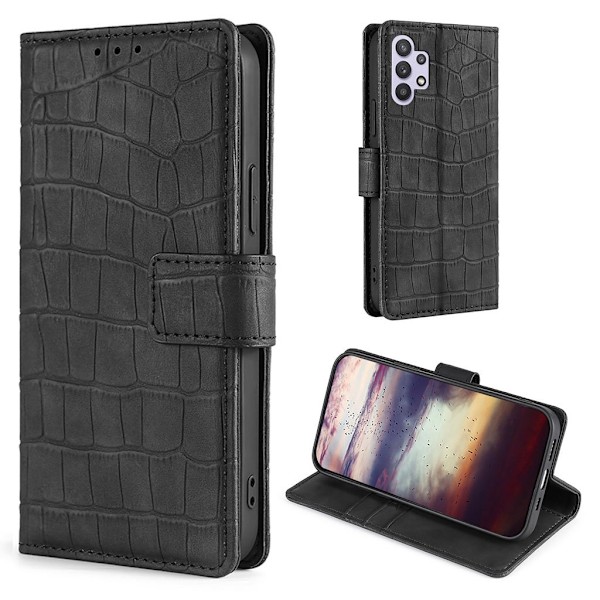 Crocodile Textured Læder Etui til Samsung Galaxy A32 - Sort Black