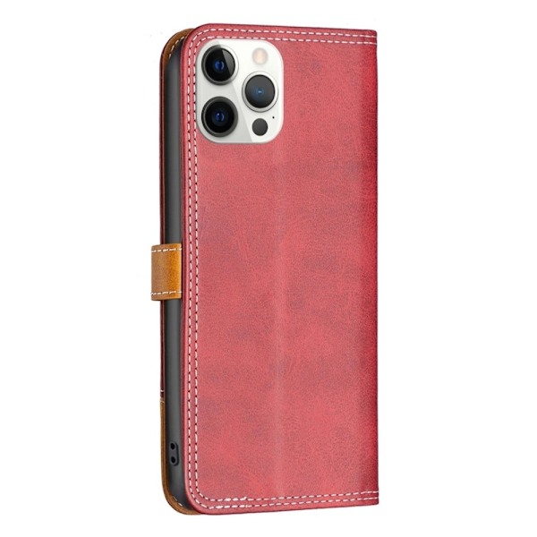 BINFEN kaksivärinen nahkakotelo iPhone 12 Pro Max - Punainen Red